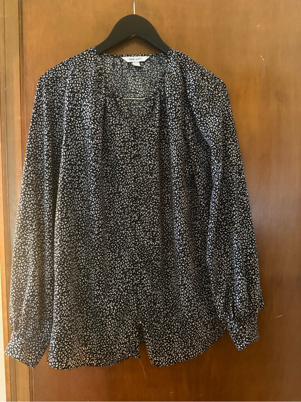 Nine West Black Leopard Print Long-Sleeve Blouse